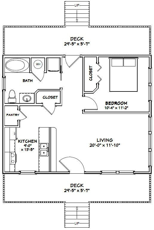 30×24 House — 1 Bedroom 1 Bath — 720 sq ft — PDF Floor Plan — Model 6B