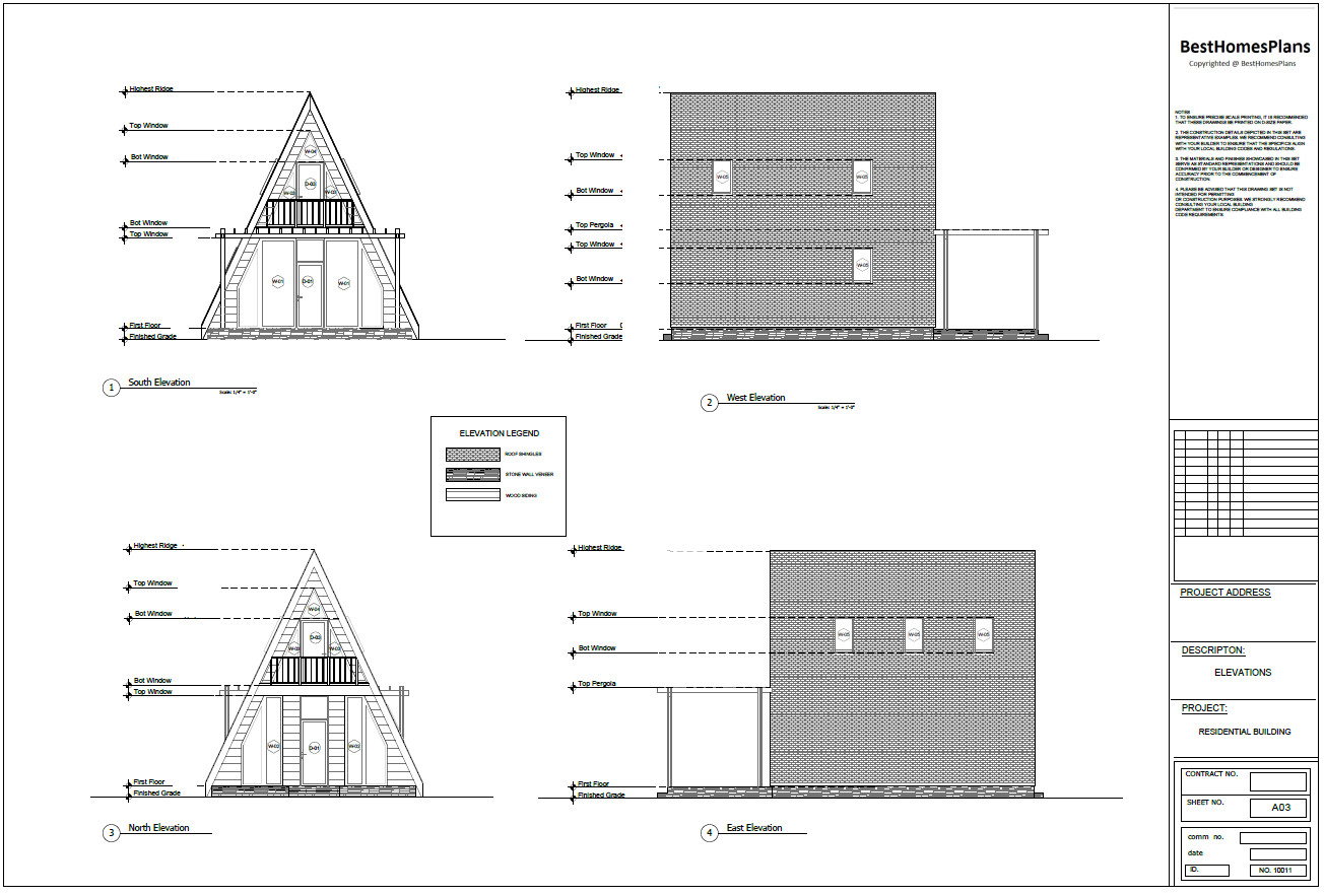 22’x38’ 2 Beds, 1 Bath Small A-Frame Cabin Architectural Build Plans PDF.