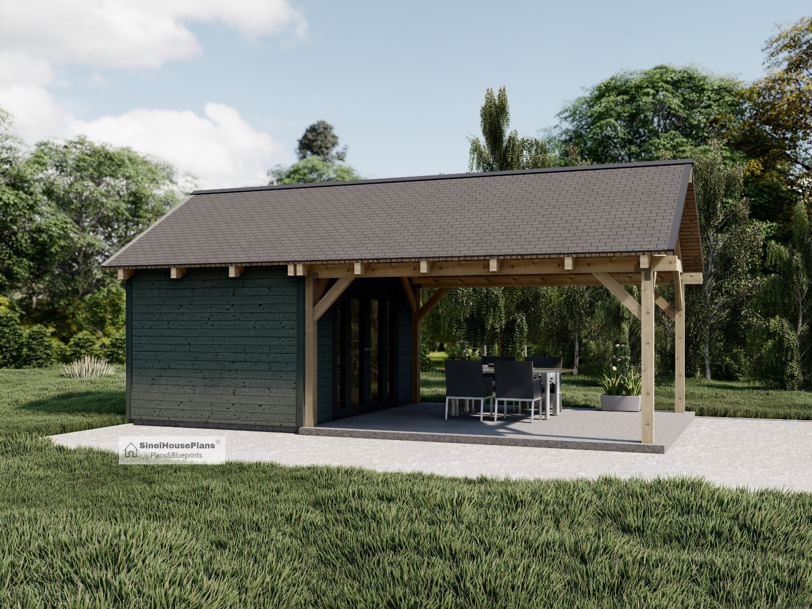 Farmhouse Pavilion Plans , 14’x26′ Timber Frame Pool House Blueprints