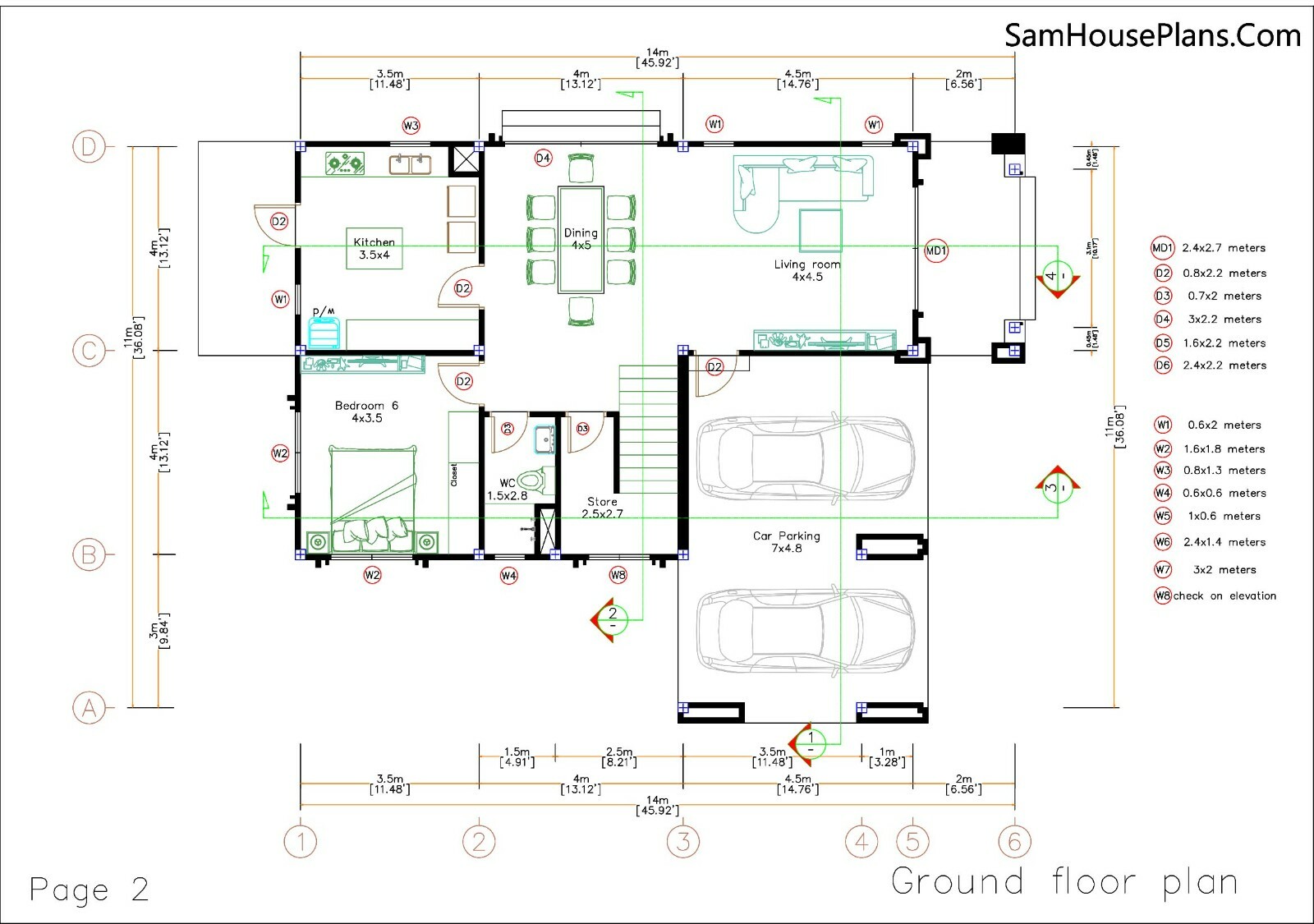 36×46 Feet House Design Plans 11×14 Meter 6 Beds 4 Baths Hip Roof (A4 Hard Copy)