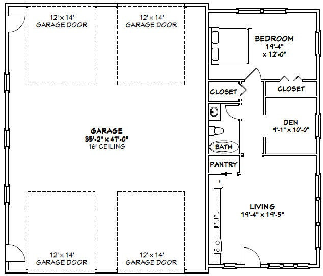 56×48 2 RV Garage – 1 Bedr 1 Bath – 2,649 sq ft – PDF Floor Plan – Model 1A