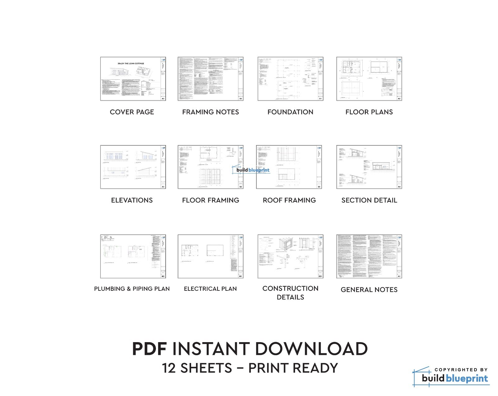 24×36 Lean Modern Cottage Custom Architectural Plans 864SF – PDF Download