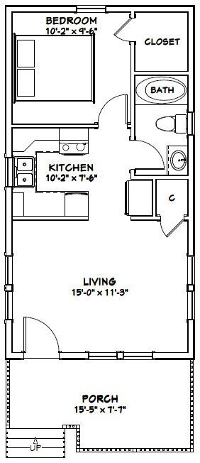 16×30 House — 1 Bedroom 1 Bath — PDF Floor Plan — 480 sq ft — Model 1A