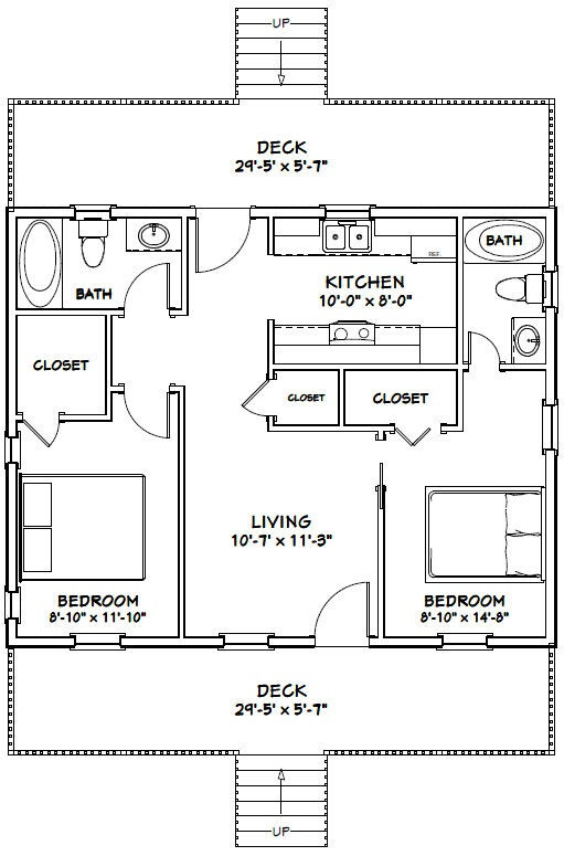 30×24 House — 2 Bedroom 2 Bath — 720 sq ft — PDF Floor Plan — Model 9