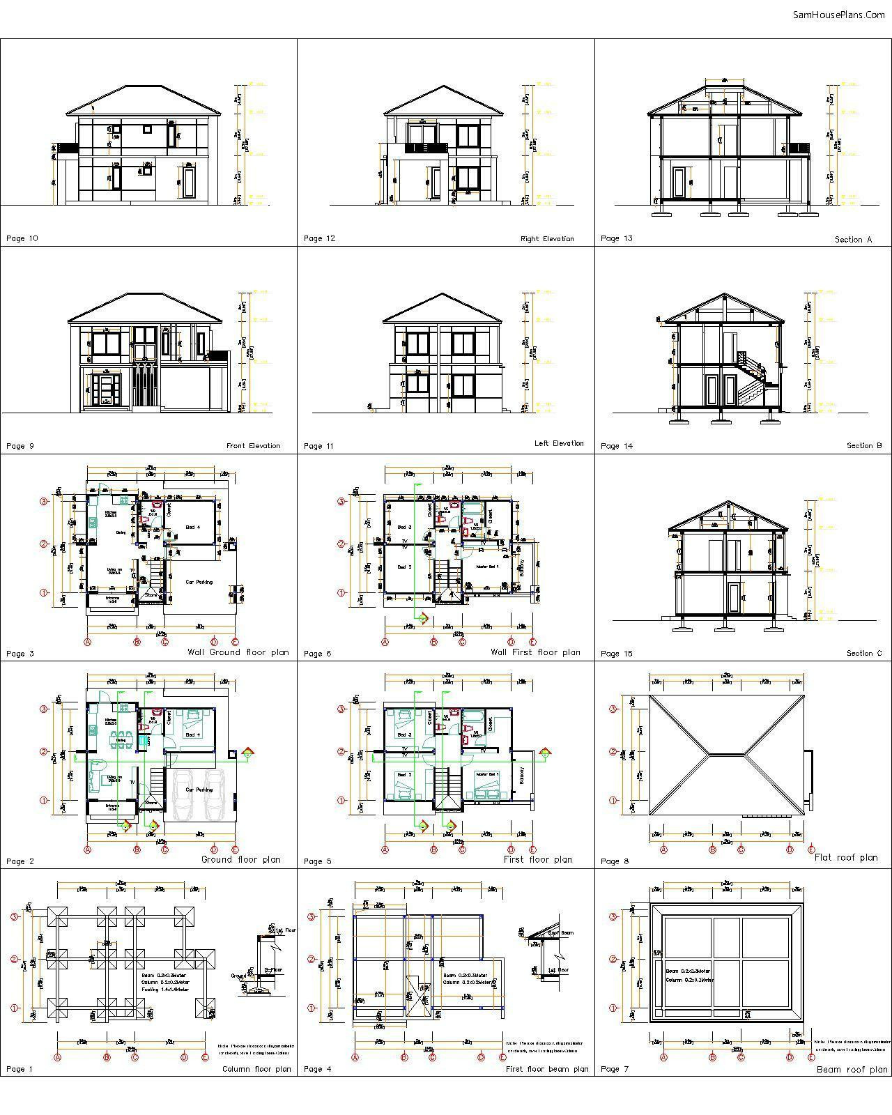 35×26 House Design Plans 10.5×8 Meters 4 Bedrooms PDF Full Plans (A4 Hard Copy)