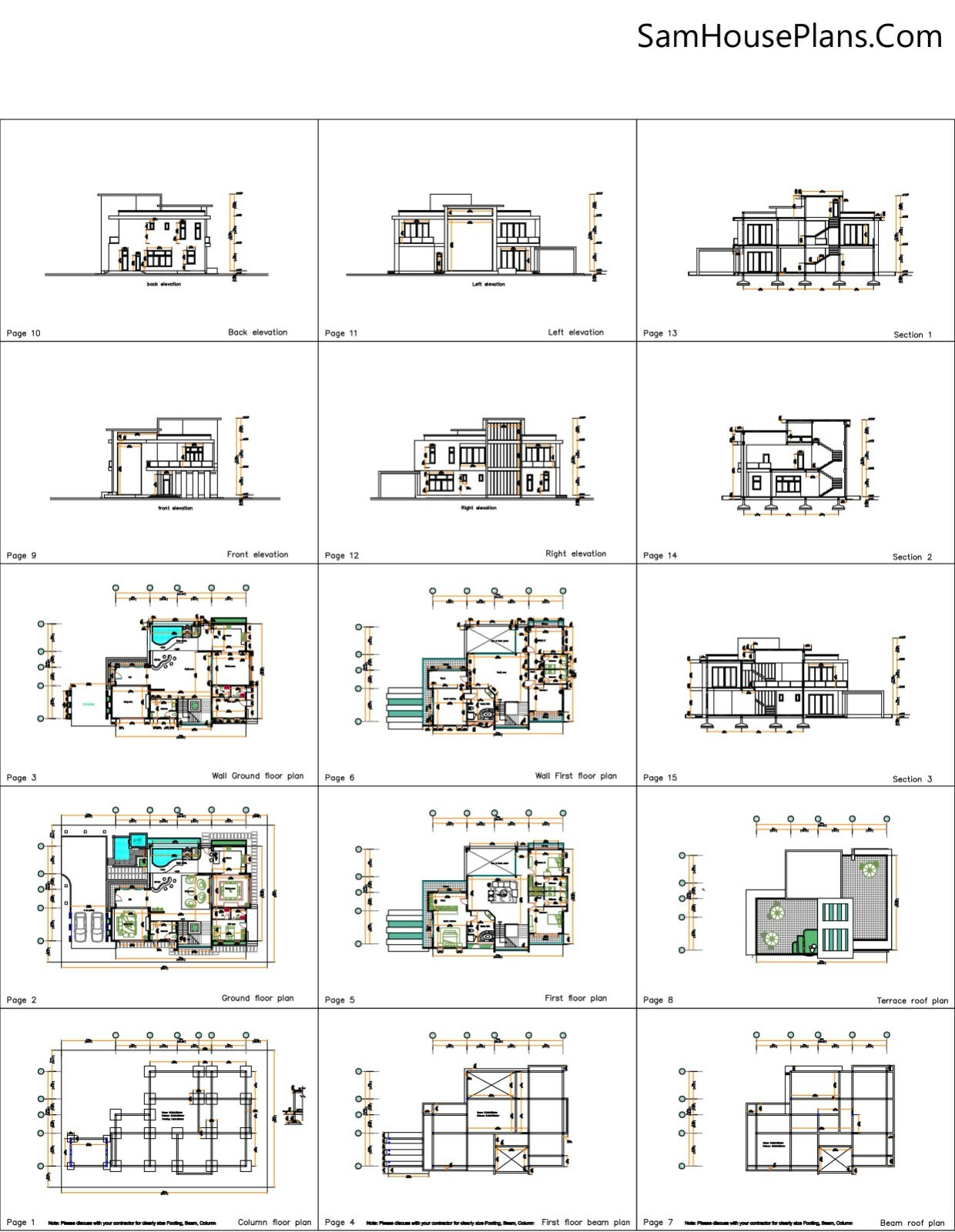 45×63 Modern Home Plan 13.8×19 Meter 3 Bedrooms Full Plans (A4 Hard Copy)