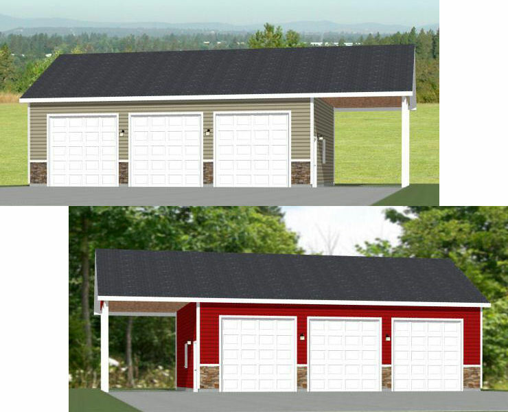 40×30 3-Car Garages w/ Carport– 1,200 sq ft — PDF FloorPlan — Model 6P and 6T
