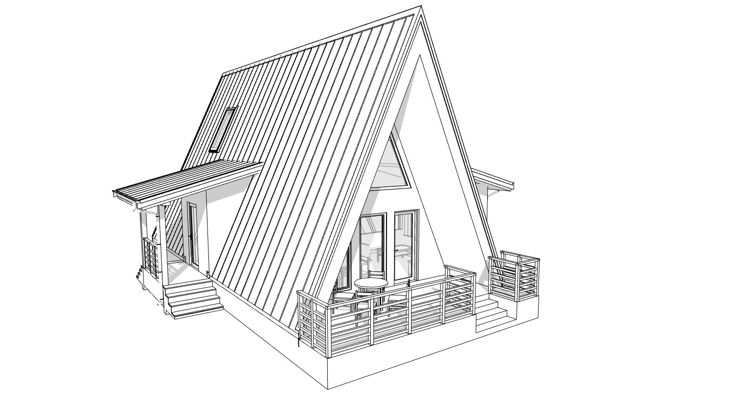 30’x47’ 2 Beds, 1 Bath A-Frame Cabin Architectural Build Plans PDF Download.