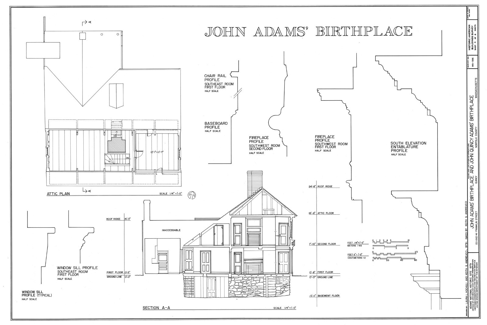 John Adams House, ca 1681 – Saltbox Colonial home floor plans, 3 bedrooms