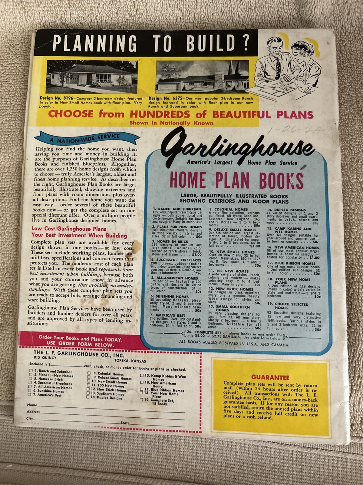 VINTAGE “Garlinghouse” PLANS FOR NEW HOMES 2nd Ed. Topeka, KS