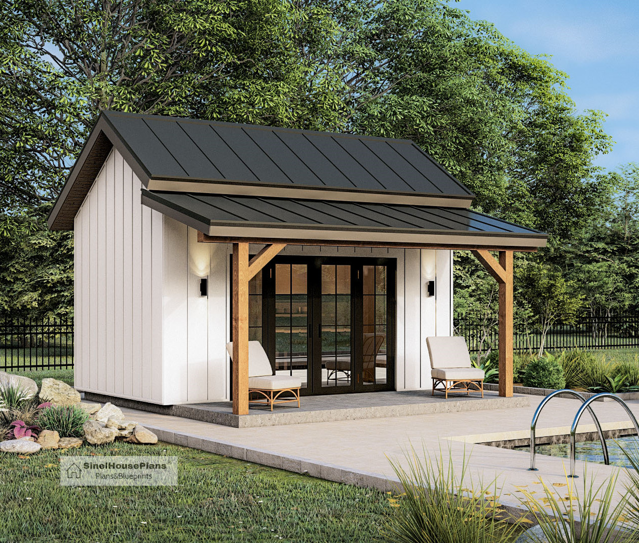 Backyard Office Shed Plans-Garden Studio with Porch Design