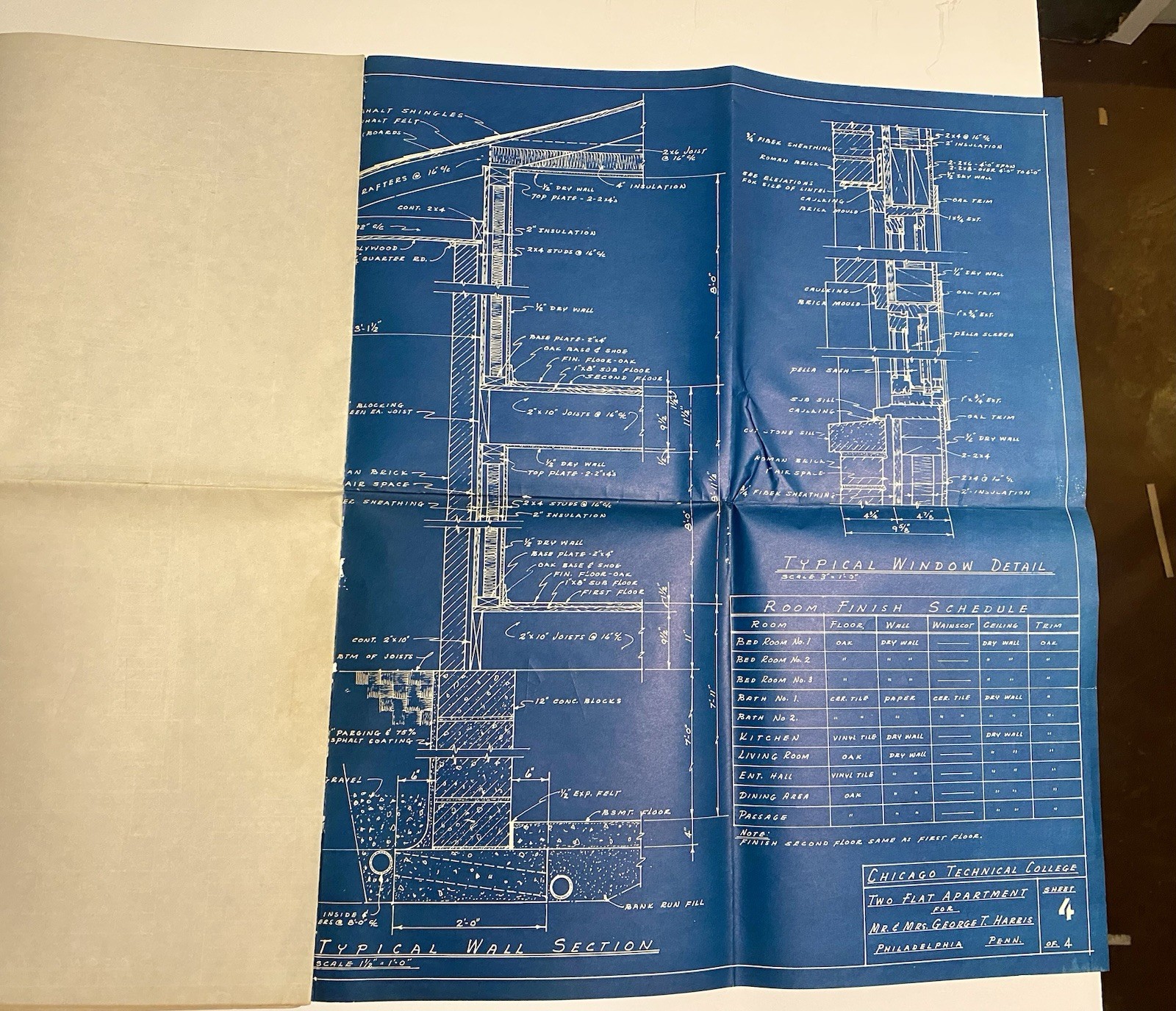 Lot Of 2 1950s-1960s Blueprints Mid century Modern Home + Two Flat Apt Building