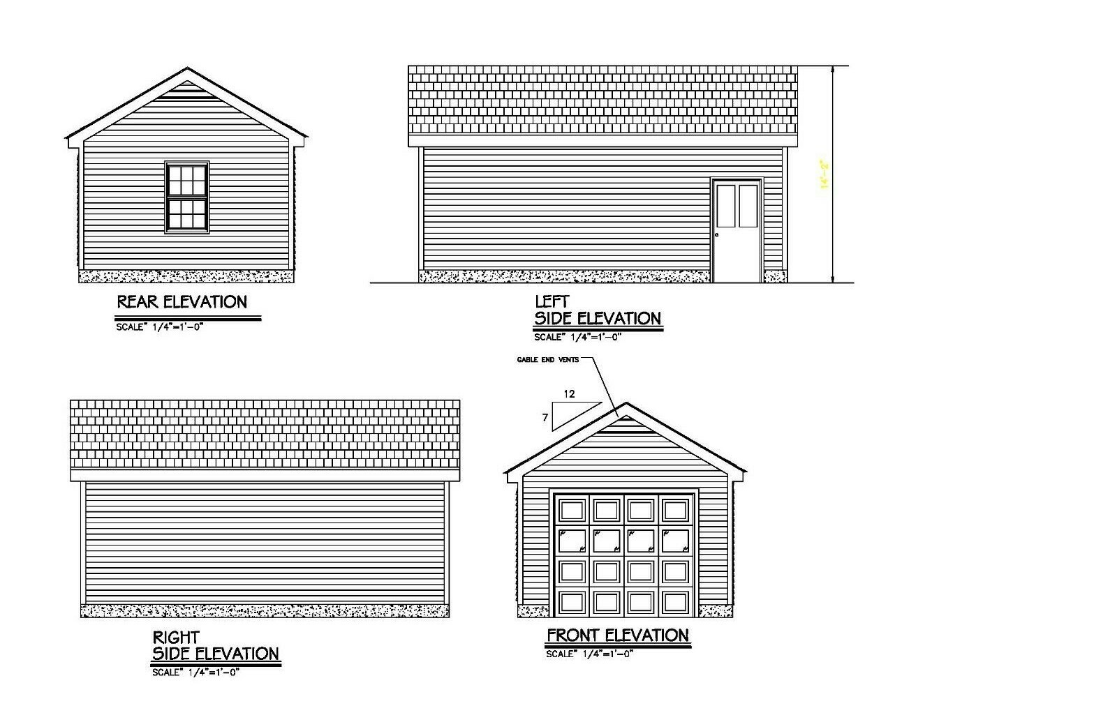 14’X24′- 24’X14′ ONE CAR GARAGE PLANS GABLE ROOF GARAGE PLAN 17-1424-GBL-1
