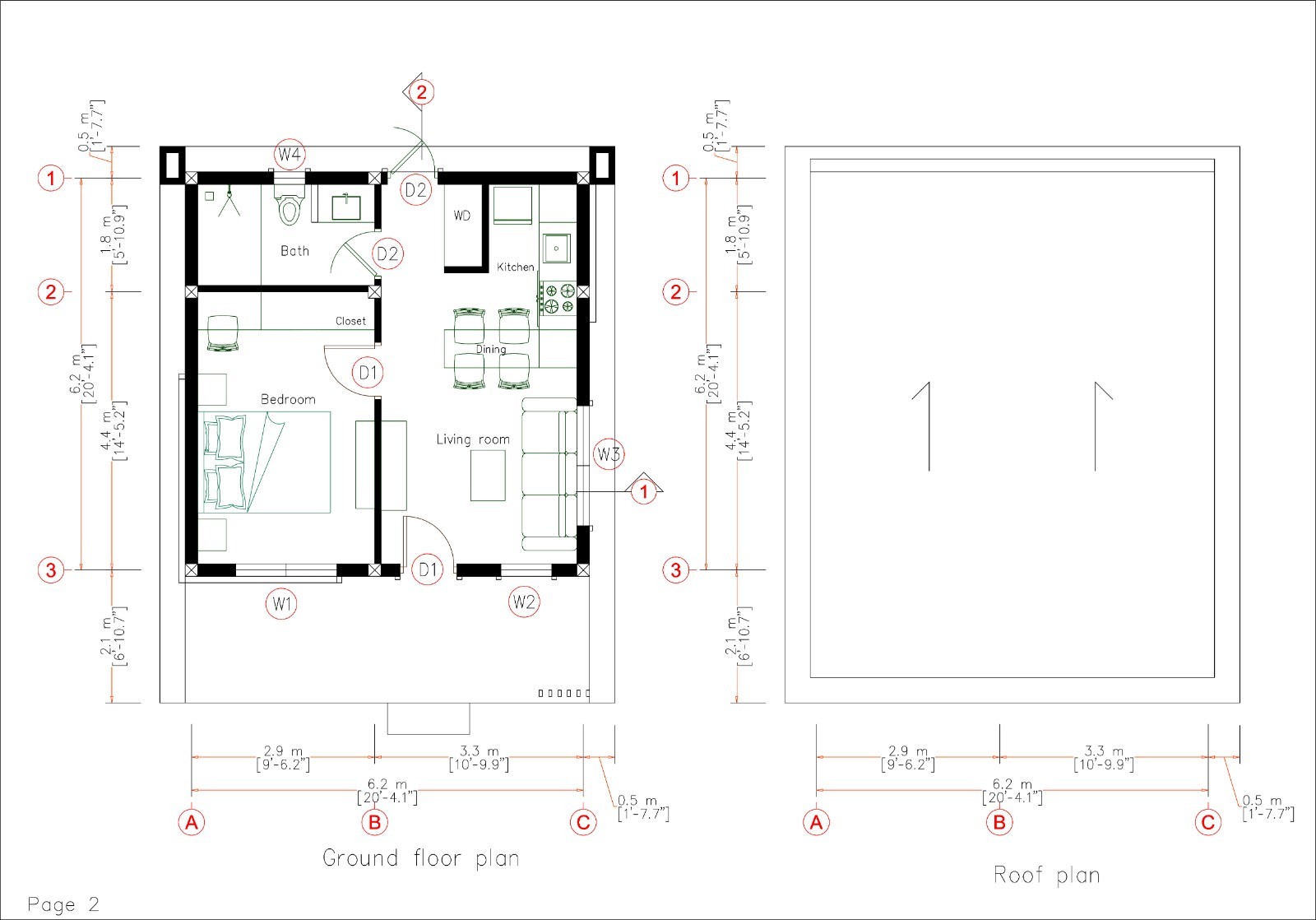 20×20 Feet Small House 6×6 Meter 1 Bed 1 Bath Hidden Shed PDF, CAD &A4 Hard Copy