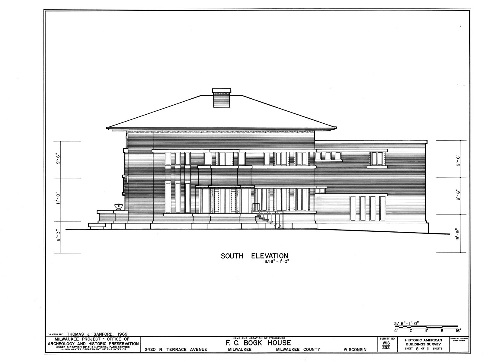 Frank Lloyd Wright’s Bogk House, brick Prairie Style – PRINTED PLANS