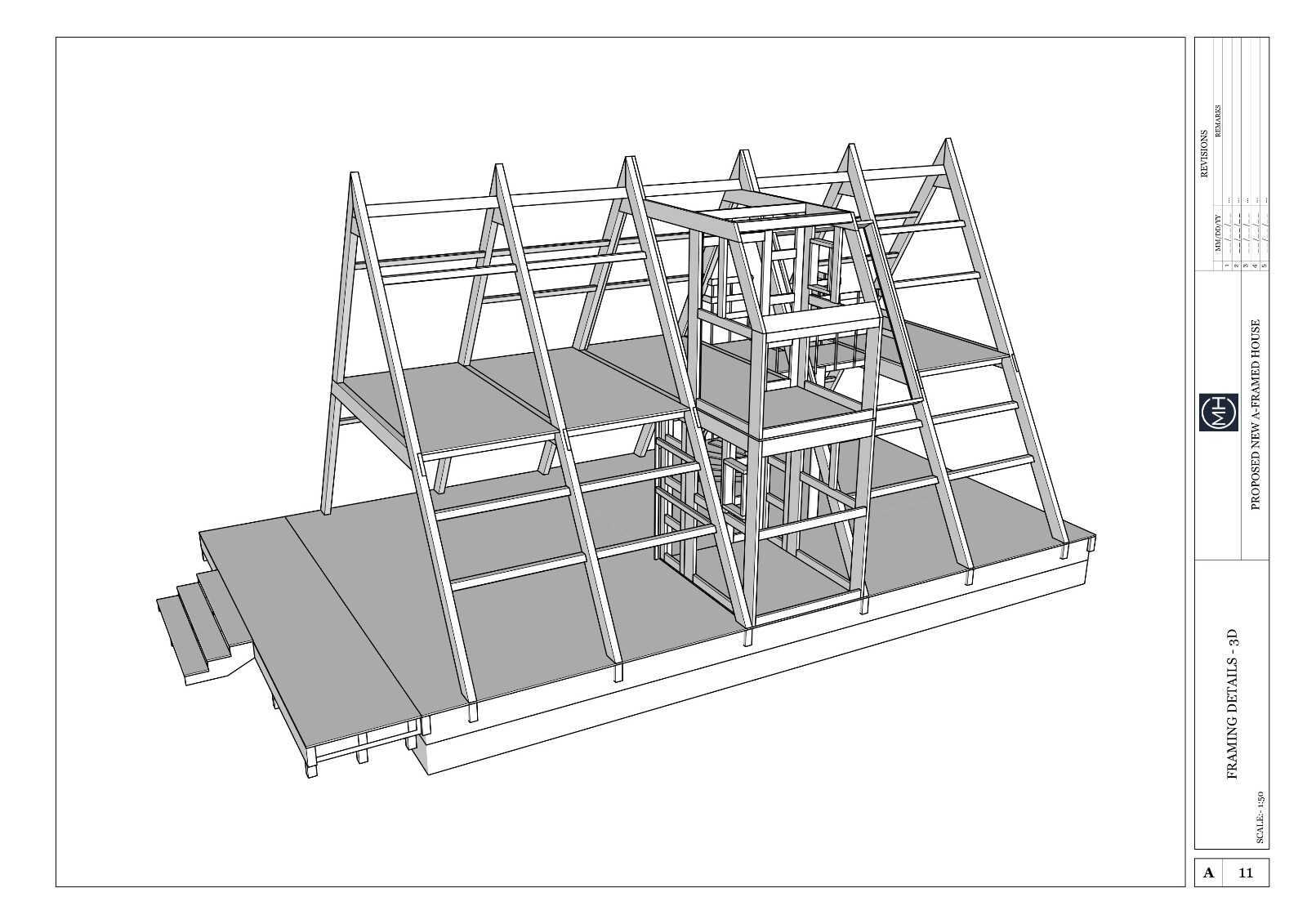 A-Framed Cabin House Plan DWG CAD File And PDF For Blueprint Plans – 1417sqft