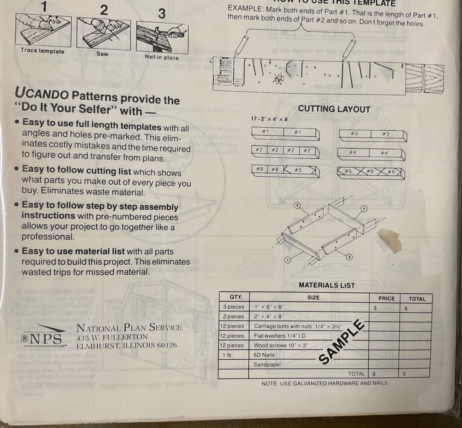 UCANDO U00810 10’ Wide Barn Plans Rebagged With Material List NOS W/Templete