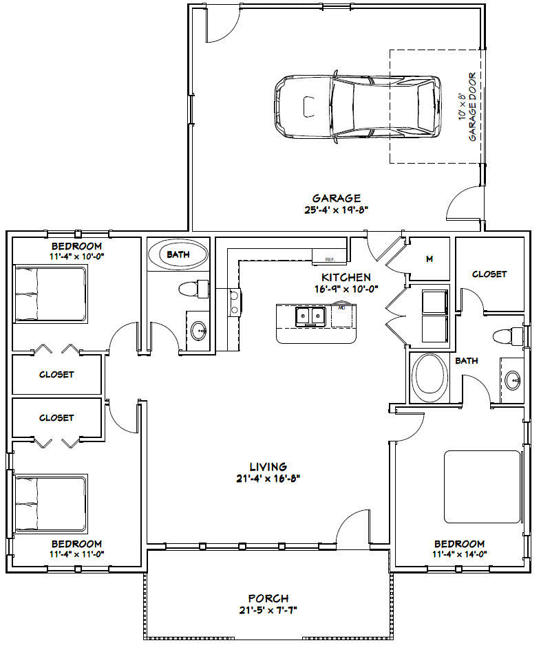 46×30 House — 3 Bedroom 2 Bath — PDF Floor Plan — 1,338 sq ft — Model 2C