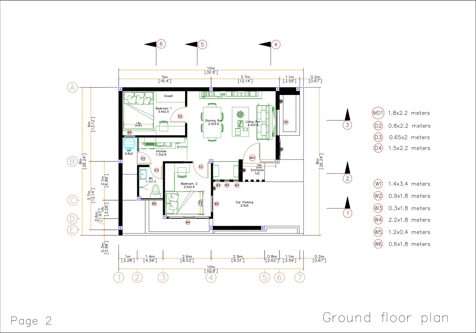 26×33 Feet House Plans 8×10 Meter 2 Bedrooms Terrace Roof PDF (A4 Hard Copy)
