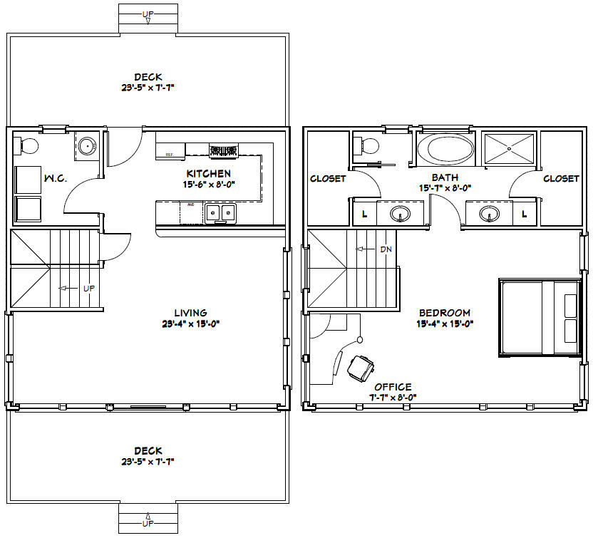 24×24 House — 1 Bedroom 1.5 Bath — PDF FloorPlan — 1,066 sqft — Model 10A