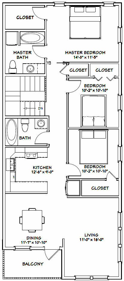 56×50 Apartment – 2-RV – 3 Br 2.5 Ba – PDF FloorPlan – 1,703 sqft – Model 1A