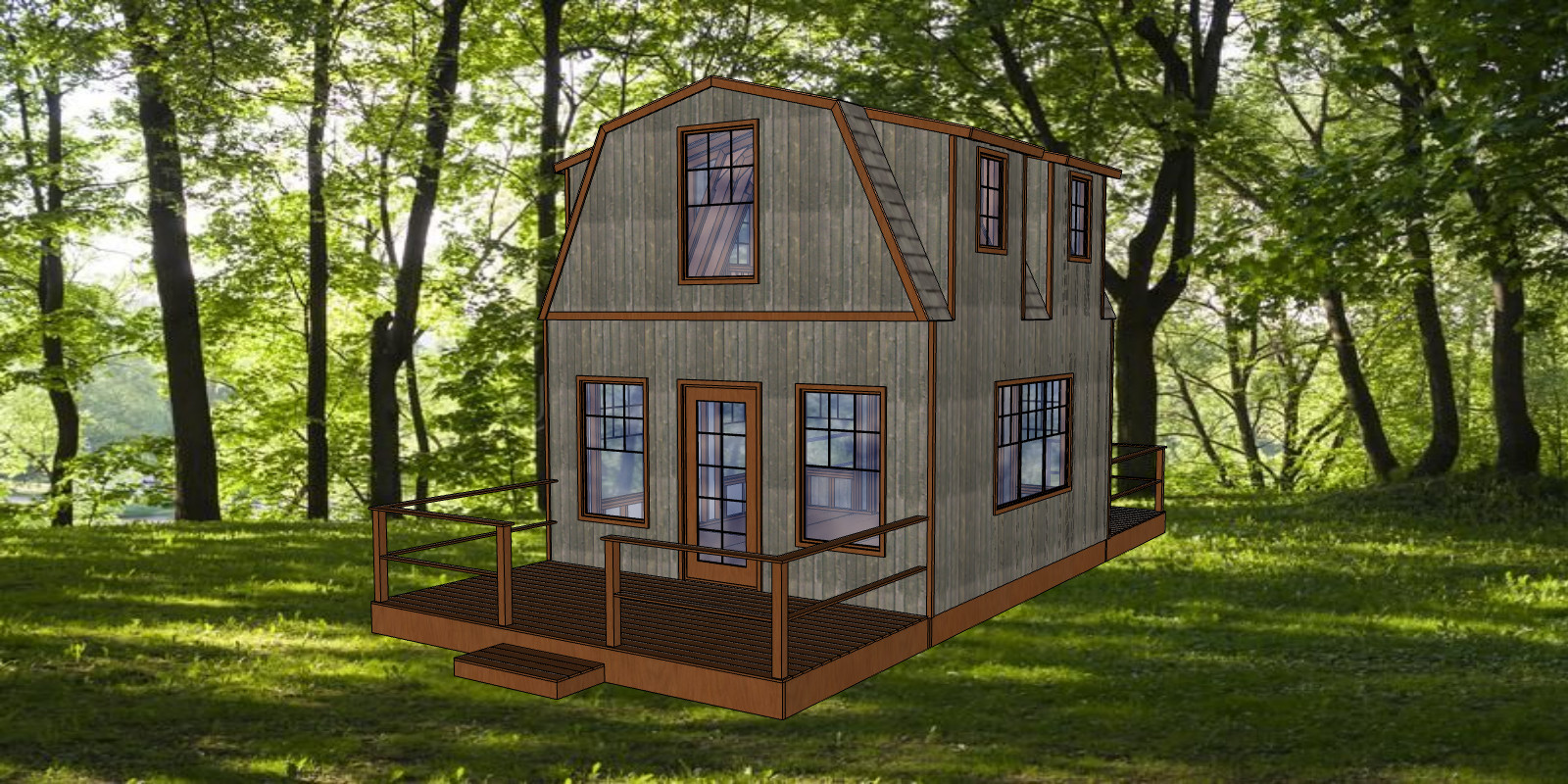 Small Cabin 16ft x 16ft 2 floors Gambrel Roof Build plans, lumber list -PDF
