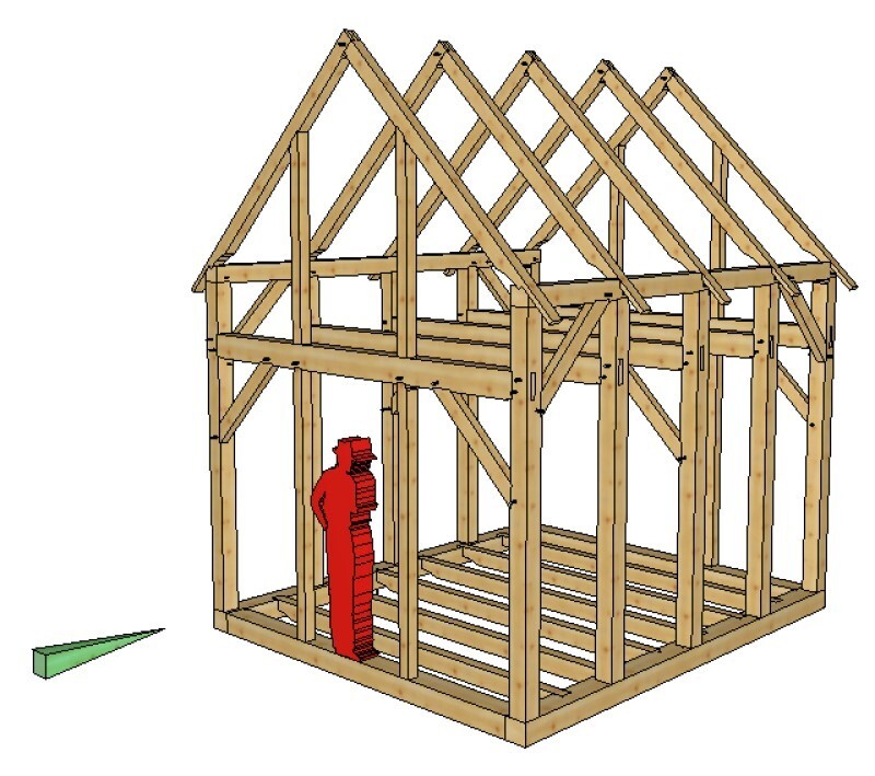 Timber Frame Shed Plans size 12′ x 14′ two doors, printed plans on 8 1/2×11 new