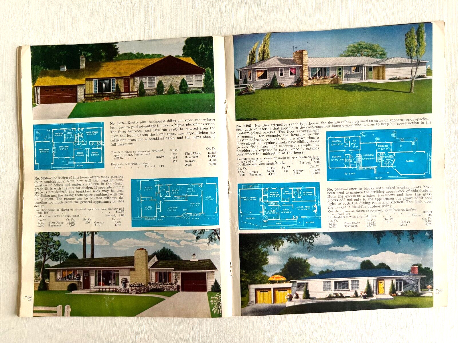 1950’s Mid Century Style Homes in Brick w/ Floor Plans- 32 in Color