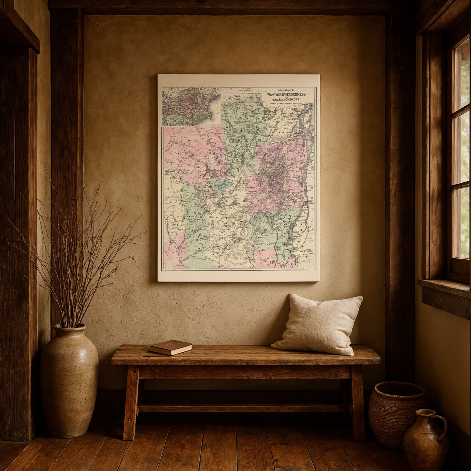 New York Wilderness & Adirondacks Antique Map Vintage Upstate Travel Wall Art