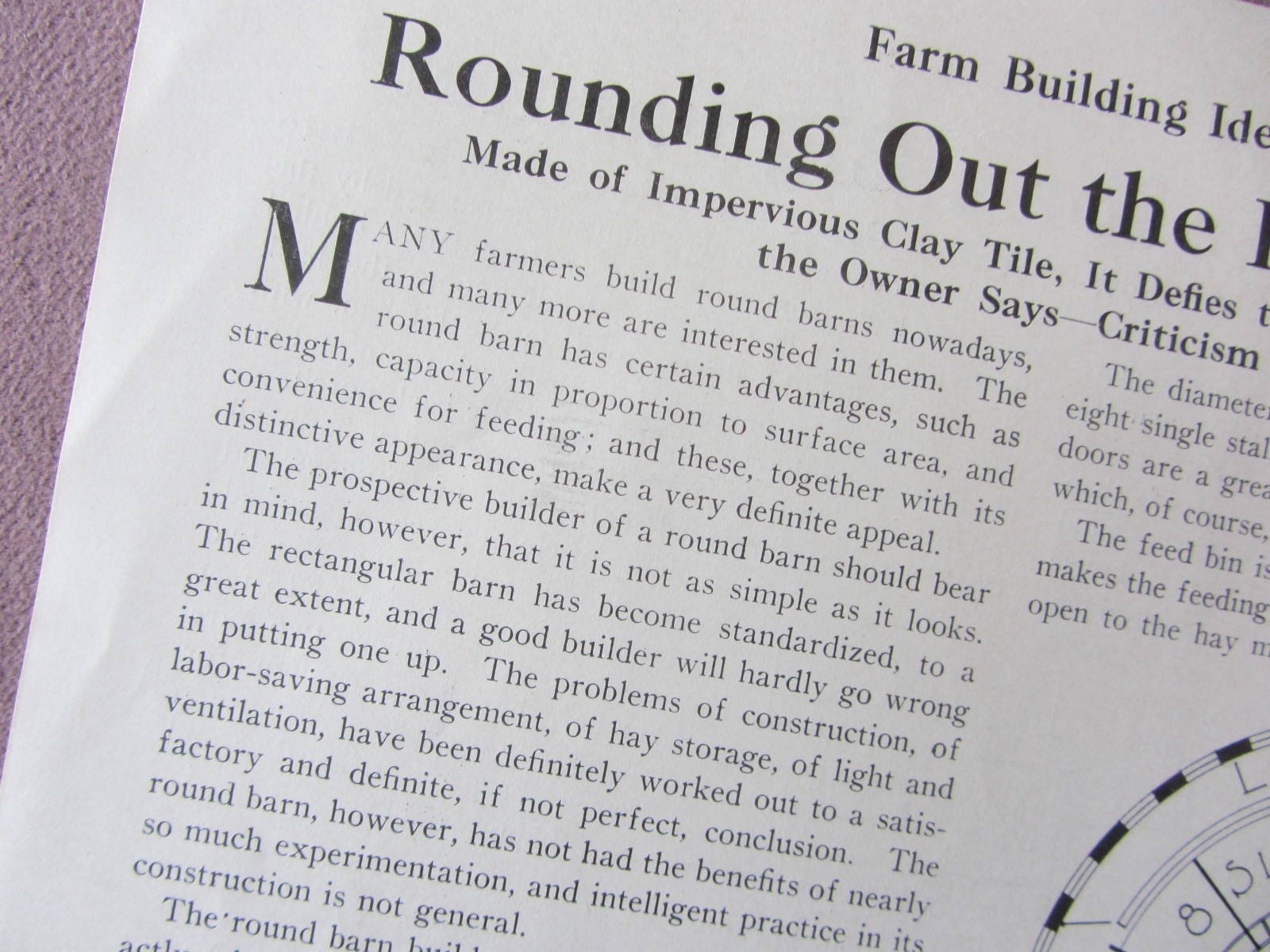 1919 Article Farm Building Ideas* Round Horse Barn Construction Layout Clay Tile