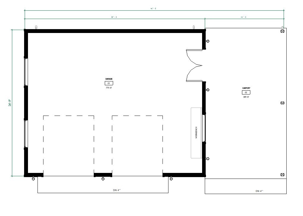 Modern 2-Car Garage Plan with Carport/ Detached Garage Blueprints