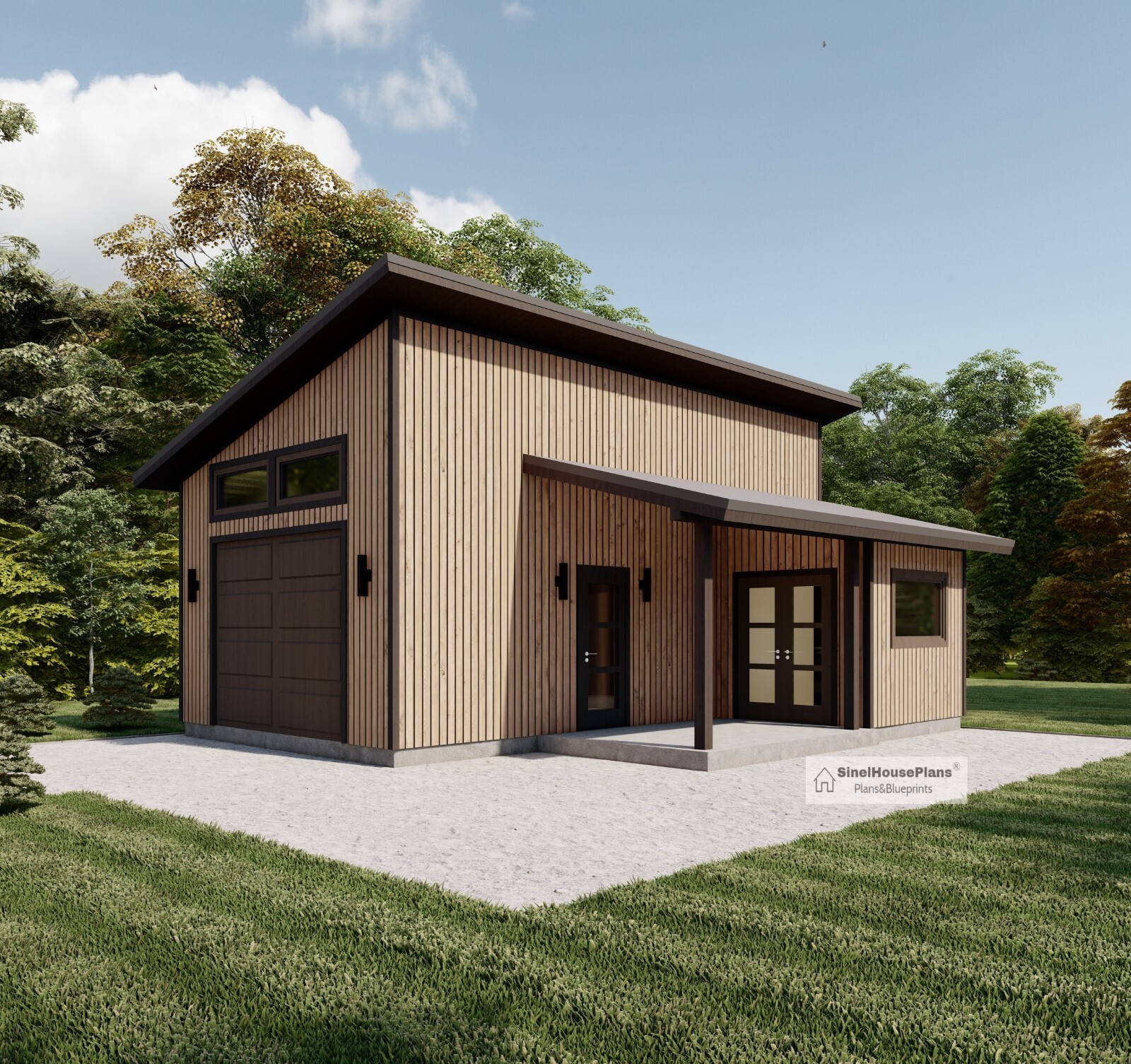 1-Car Modern Detached Garage Plans,24’x28′ Garage Blueprints