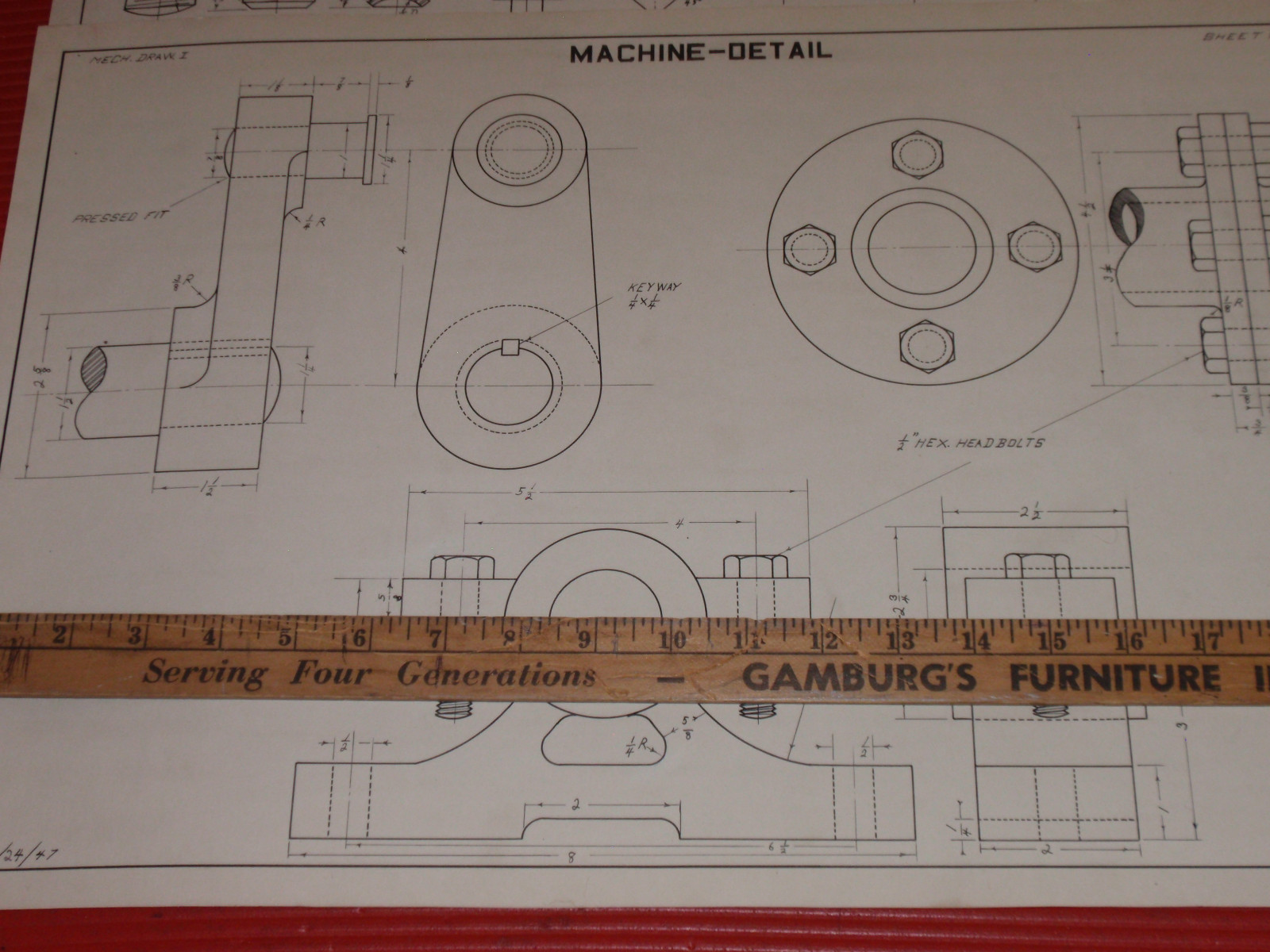 VINTAGE ORIGINAL ARCHITECTURAL/MECHANICAL DRAWINGS 1940’S C. WRIGLEY 21 X 14
