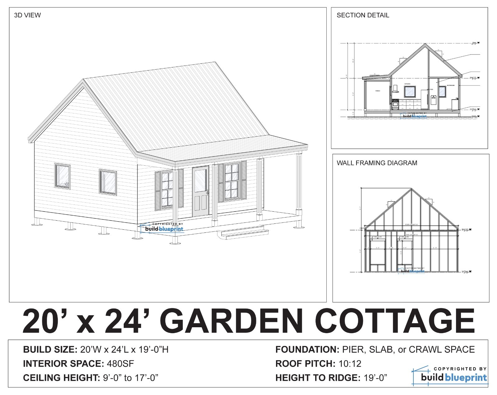 20′ x 24′ Budget Cabin Architectural Plans – PDF Download