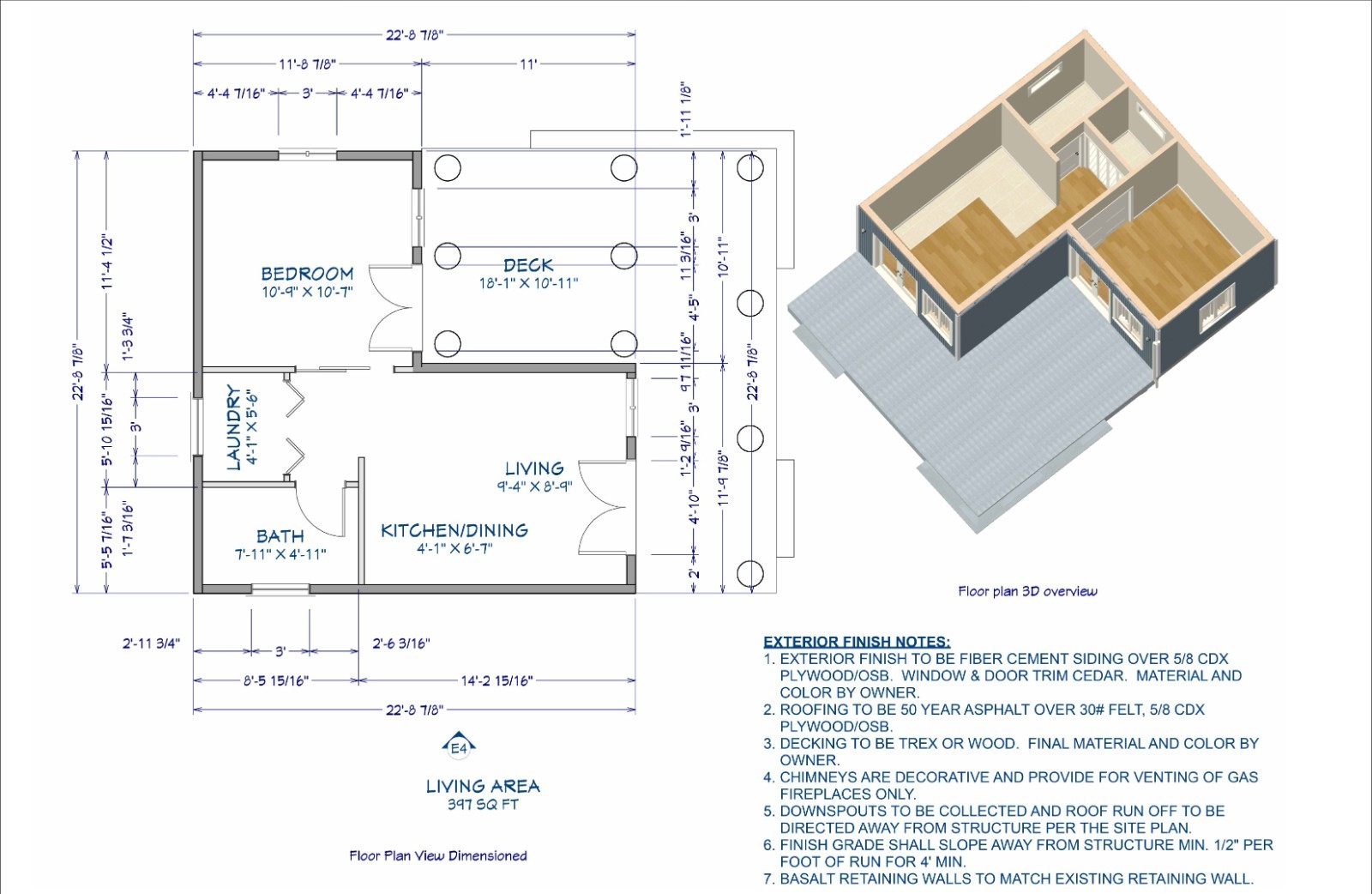 397 Sq Ft One-Bedroom Home ADU Plans