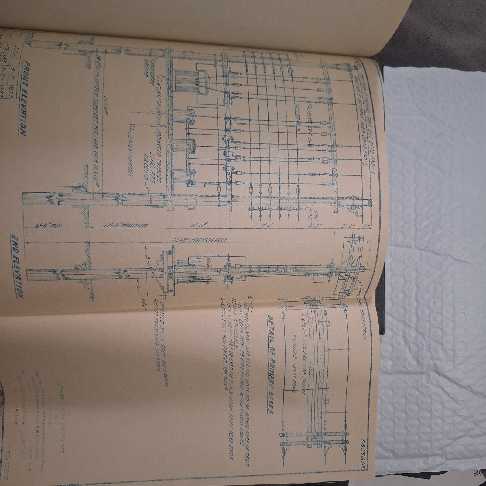 Texas Power & Light Co. Vintage 1927 Wood Pole Distribution Specs 13,000V
