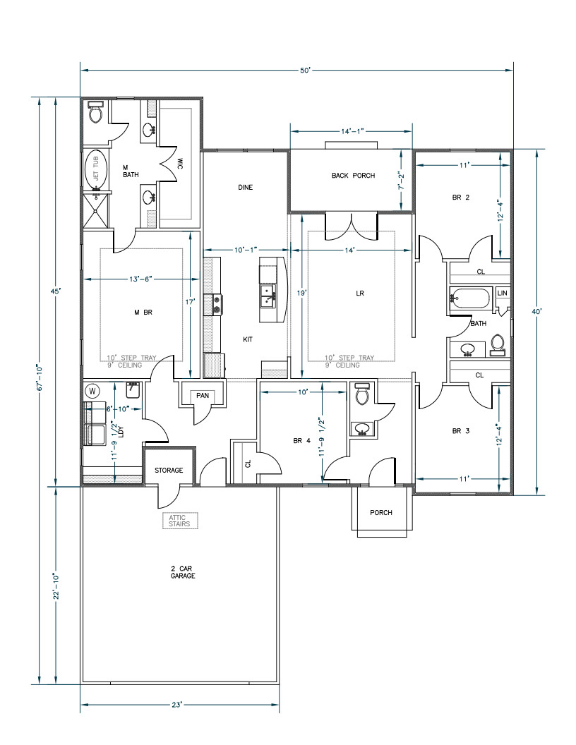 Traditional House Plans 1921 SF 4 Bed 2-1/2 Bath Open Floor (Blueprints) #1220