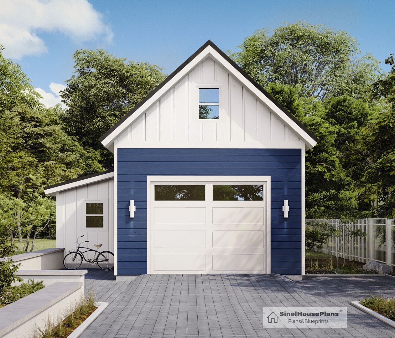 1-Car Garage plan with Storage and Loft, Gable Garage Architectural Blueprint