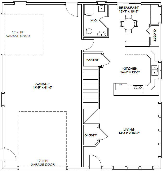 40×42 House — 3 BR 2.5 Ba 1-RV Garage – PDF Floor Plan – 1,619 sqft – Model 2D