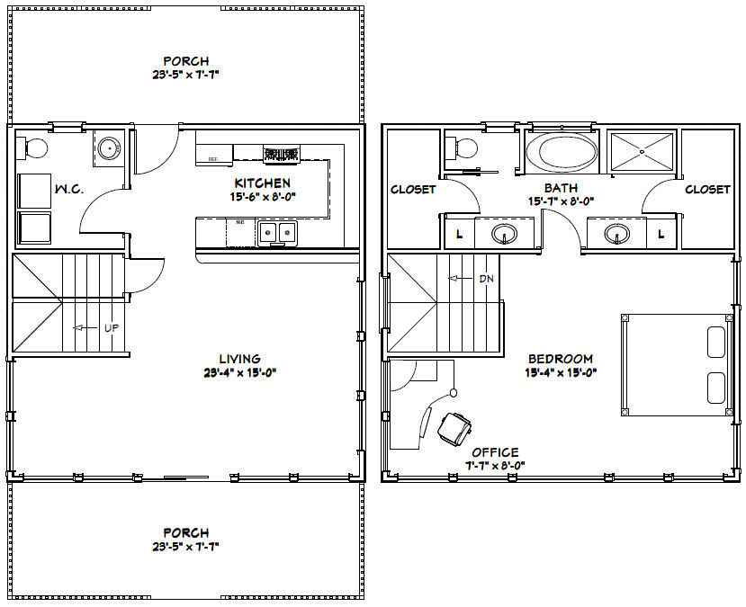 24×24 House — 1 Bedroom 1.5 Bath — PDF FloorPlan — 1,066 sqft — Model 10B