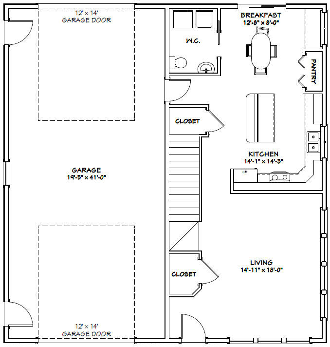 40×42 House — 3 BR 2.5 Ba 1-RV Garage – PDF Floor Plan – 1,619 sqft – Model 2C