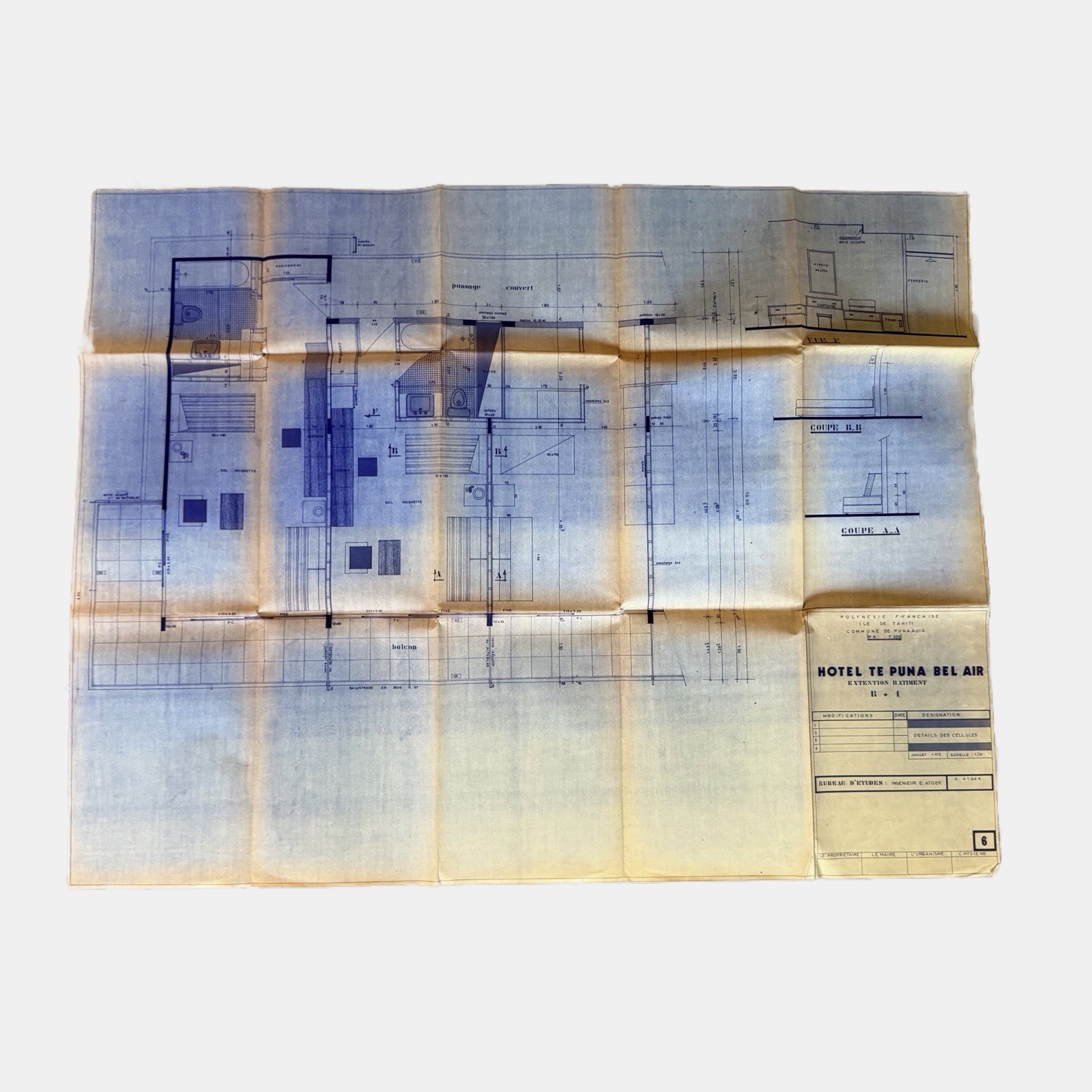 1973 Architectural Blueprints Hotel Te Puna Bel Air Tahiti French Polynesia