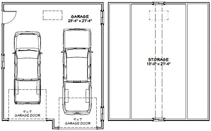 24×30 2-Car Garage — 1,069 sq ft — PDF Floor Plan — Model 2A
