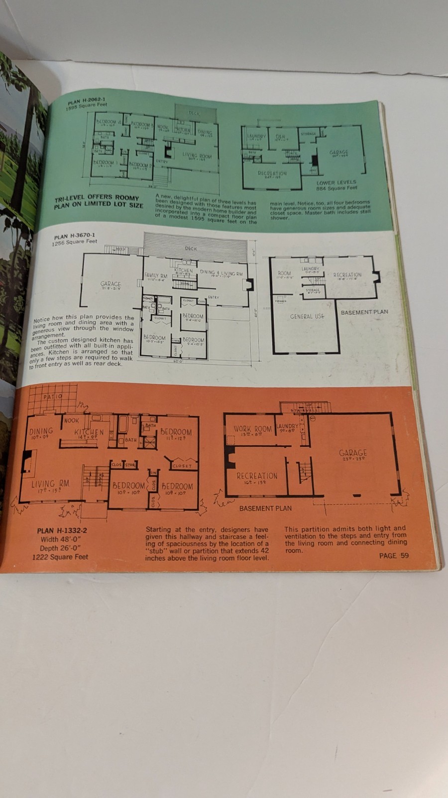 VTG 100 Multi-Level Hillside Home Plans Design Catalog Blueprints 1972 MCM