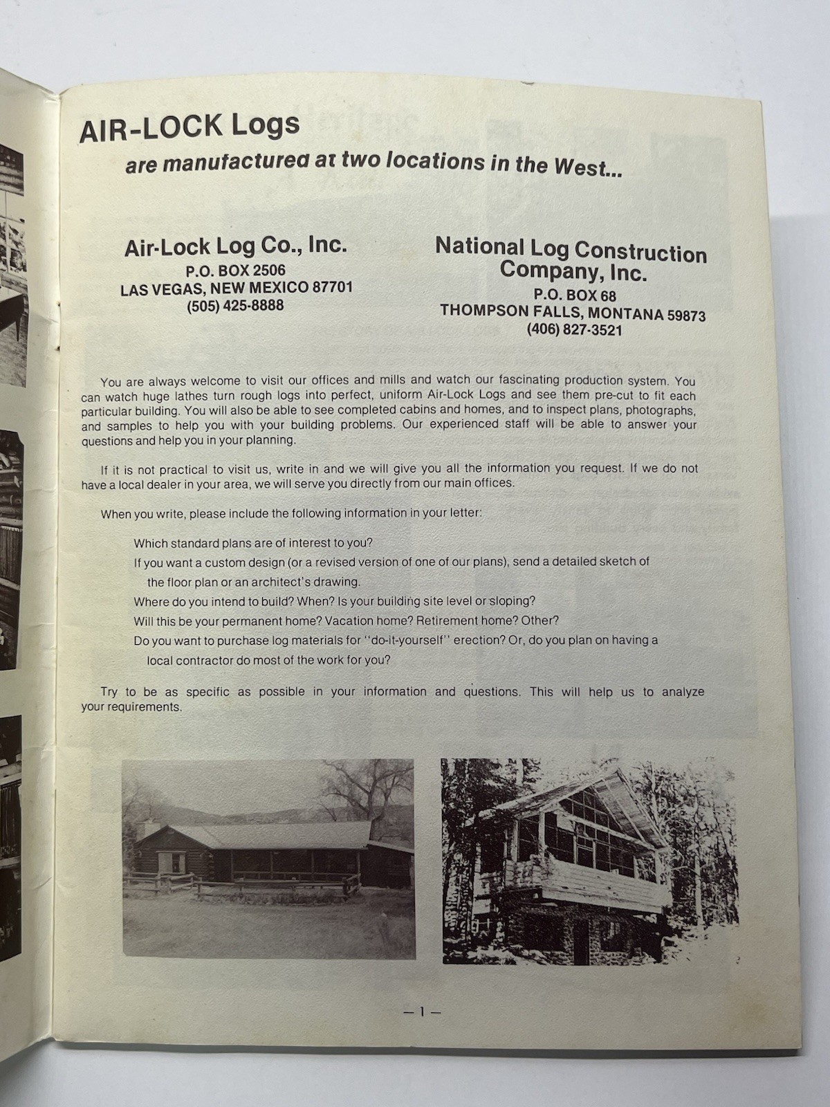 Log Cabins: Fifty-Five Plans / Designs Air-Lock Log Company