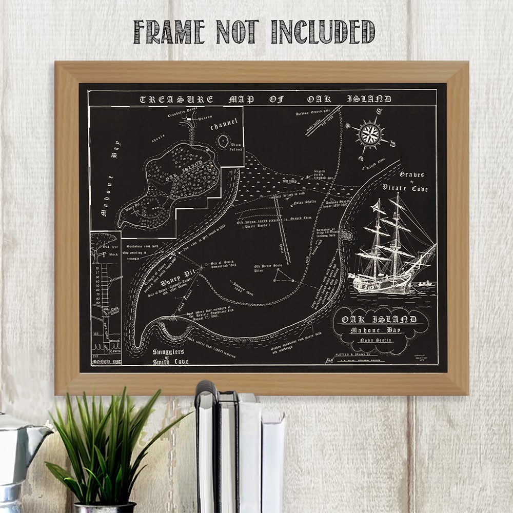 Oak Island Treasure Map Vintage Pirate Chart Nova Scotia Historic Wall Art