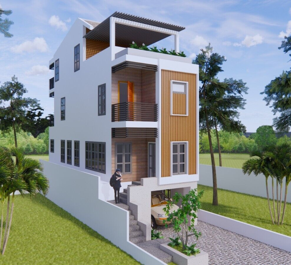 14×45 Feet Small House 4.2×14 Meter 4 Bed 5 Baths Shed Roof PDF (A4 Hard Copy)