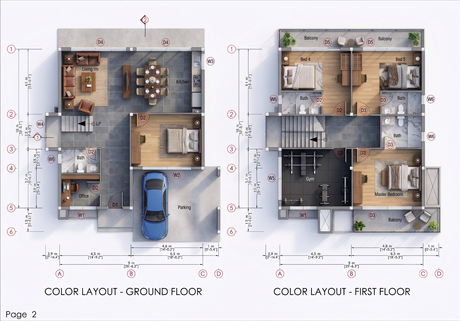 30×33 Ft House Design Plans 9×10 Meter 4 Beds 4 Bath A4 Printed, PDF & CAD Plan