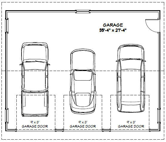 36×28 3-Car Garage — 1,008 sq ft — PDF Floor Plan — Model 11A