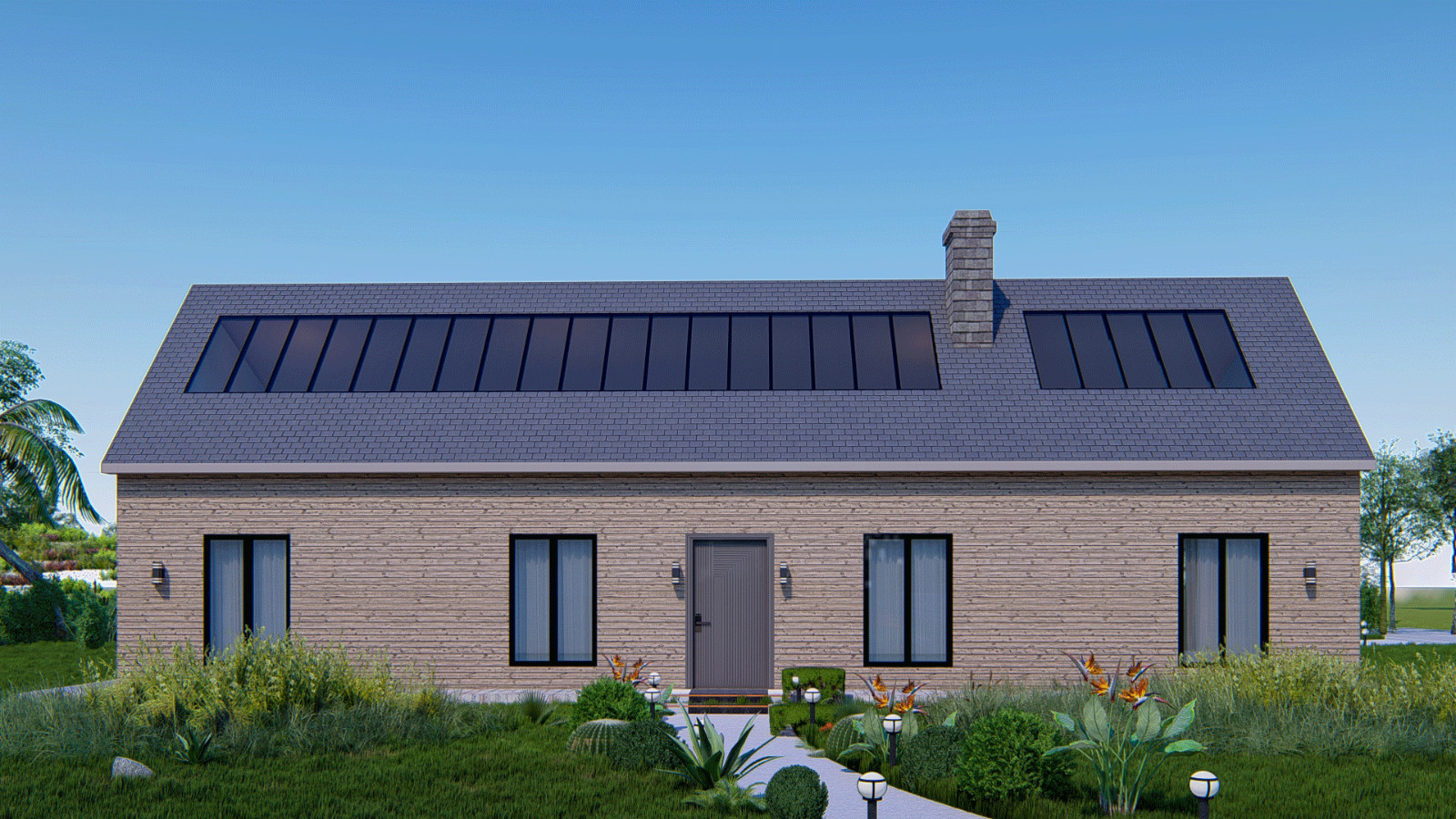 Sustainable Solar Energy Home Plans – 3 Bedrooms, Skylights, Carport